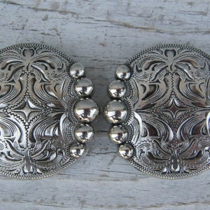 Engraved Nickel Plate Silver Spot Concho Chicago Screw 1" 1-1/2" Set of 2