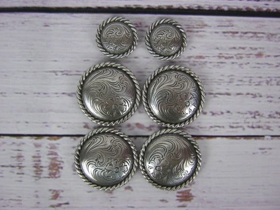 Brass Silver Round Concho with Rope Edge- Lot of 4 1
