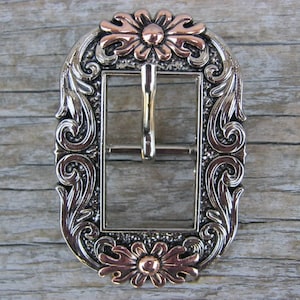 Floral Two Tone Engraved Copper Nickle Cart Buckle 3/4"