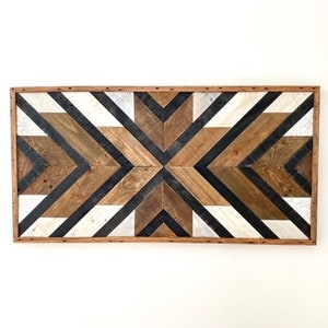 Wood Mosaic Art, Geometric Wood Wall Art, Modern Rustic Wood Wall Art