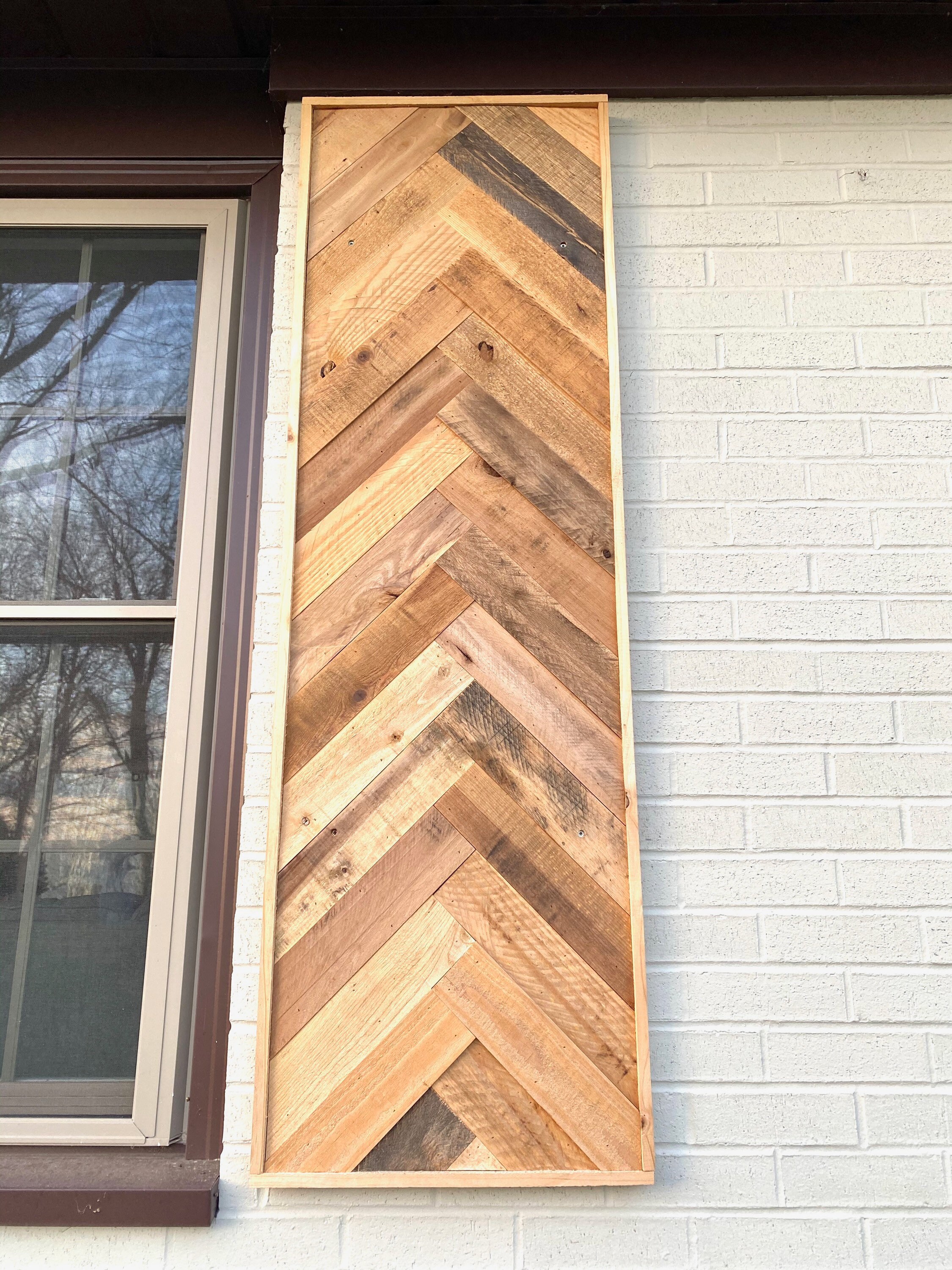 Set of 2 Exterior Wooden Window Shutters, Herringbone Pattern Shutters ...