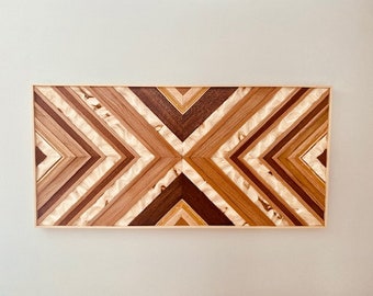 Wood Mosaic Art, Geometric Wood Wall Art, Modern Rustic Wood Wall Art