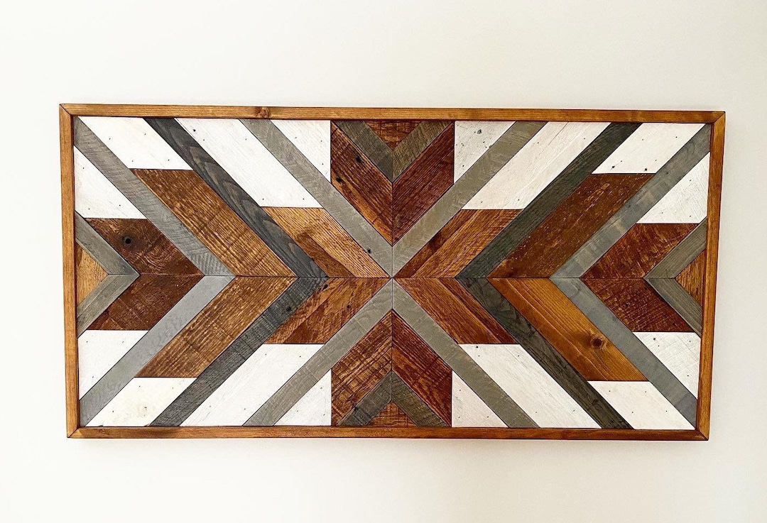 Wood Mosaic Art, Geometric Wood Wall Art, Modern Rustic Wood Wall Art ...
