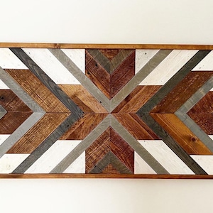 Wood Mosaic Art, Geometric Wood Wall Art, Modern Rustic Wood Wall Art