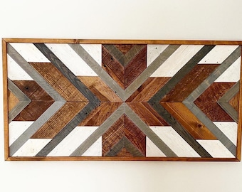 Wood Mosaic Art, Geometric Wood Wall Art, Modern Rustic Wood Wall Art