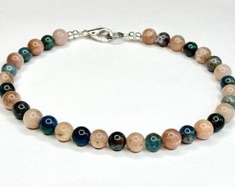 Healing Crystal Pet Collar, Blue Apatite, Sunstone Gemstone