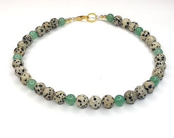 Dalmatian Jasper Dog Collar, Green Adventurine Reiki Pet Necklace