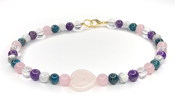 Rose Quartz Heart Crystal Pet Collar, Reiki Cat Necklace