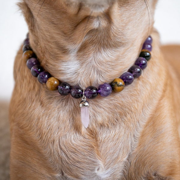 Amethyst Dog Collar, Tigers Eye Cat Collar, Rose Quartz, Crystal Collar, Hand Beaded Collar, Pet Jewelry, Reiki Jewelry, Custom Pet Jewelry