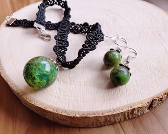 Choker Earrings Set, Terrarium Necklaces, Cottagecore Jewelry, Earth Jewelry, Nature Inspired, Forest Jewelry, Whimsigothic Jewelry Sets