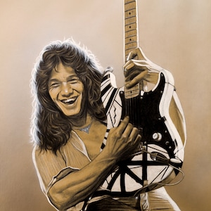 Eddie Van Halen Tribute Giclée Art Sepia Print A3 Illustrated EVH Guitar Hero