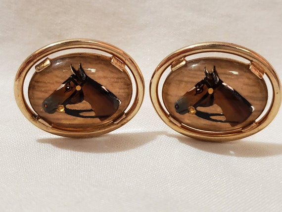 Vintage Swank Horse Head Cuff Links, beveled glas… - image 7