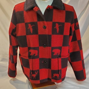 Women's Pendleton Wilderness Jacket, Blazer, Red and Black check, 100% Wool, Lined, Button, Size Large image 1