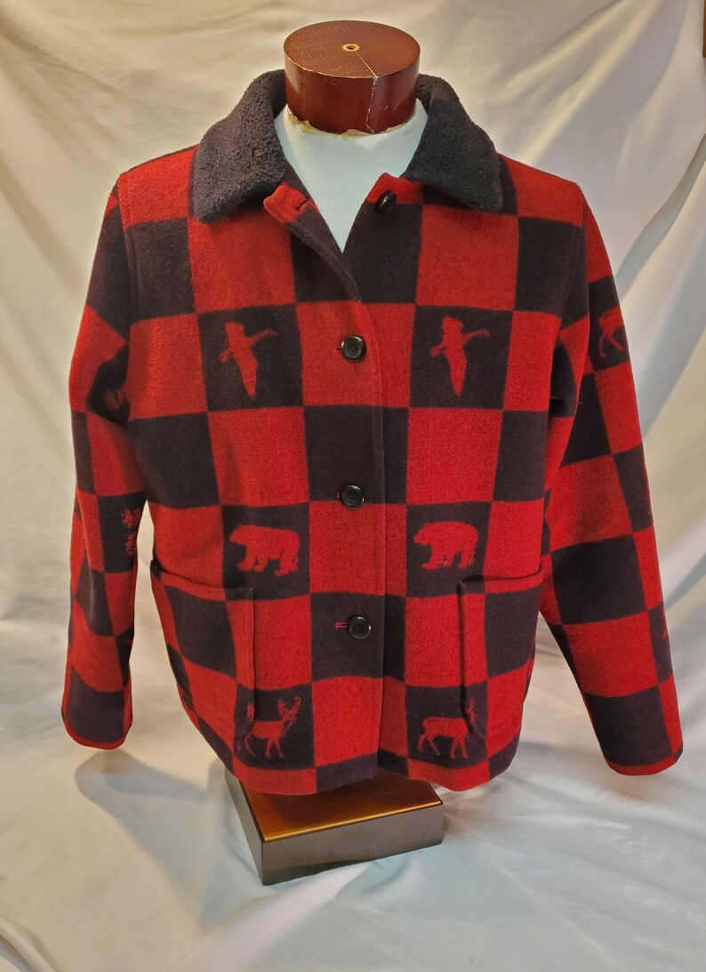 Women's Pendleton Wilderness Jacket, Blazer, Red and Black check, 100% Wool, Lined, Button, Size Large image 1