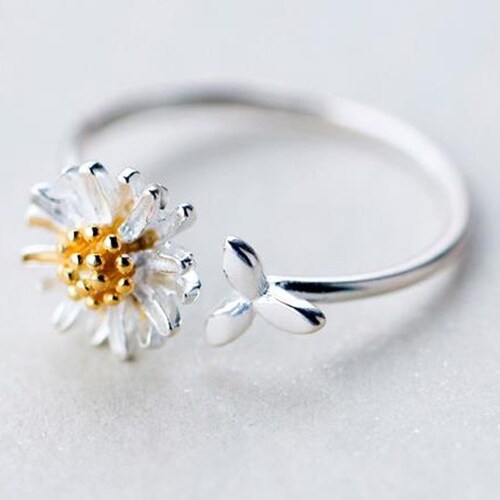 Adjustable Silver Ring with Hand-Painted Enamel Daisy main image 0