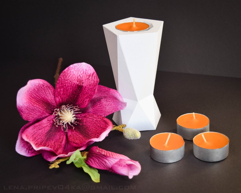 Papercraft Candlestick SVG Geometric Candle Holder Template Etsy