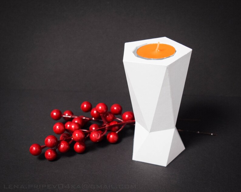 Papercraft Candlestick SVG Geometric Candle Holder Template Etsy