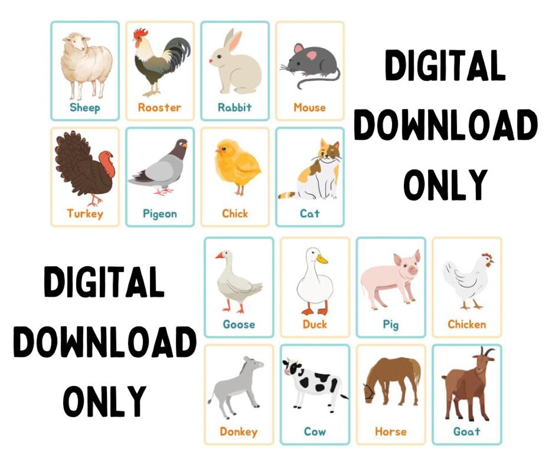 DIGITAL DOWNLOAD Flash Cards, Farm Animal Flash Cards, Animal Flash