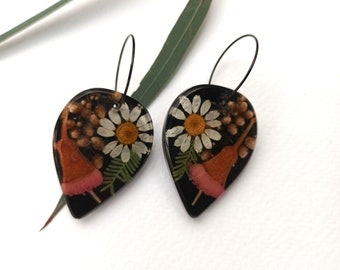 Pendientes de flores prensadas reales en resina, nativos australianos, hechos a mano, goma en flor