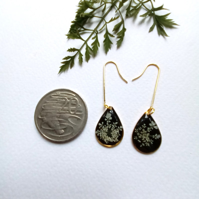 Pressed flower earrings in resin, Queen Anne's Lace image 3