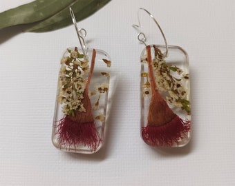 Real pressed flower earrings in resin, Australian natives, handmade, statement earrings