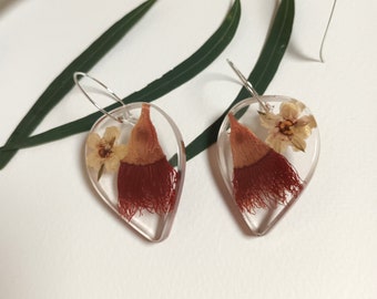 Real pressed flower earrings in resin, Australian natives, handmade, statement earrings