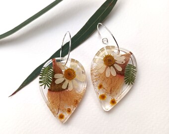 Pendientes de flores prensadas reales en resina, nativos australianos, hechos a mano, goma en flor