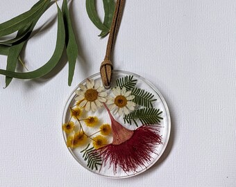 Pressed flower pendant in resin,  Australian natives