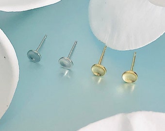 Sterling Silver Plain Studs, Small & Tiny Round Studs, 5mm Disc Circle Round Stud Earrings, Gold -Silver Plain Simple Stud Earrings