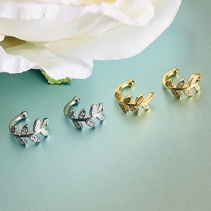925 Sterling Silver Leaf Cuff, Vine Cuff Earrings, Cartilage Piercing, No Piercing Ear Cuff, Leaves Ear Cuff, Ear Cuff Earrings-Jewelry