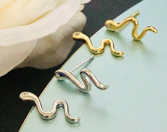 Sterling Silver Snake Earrings, Snake Stud Dainty Earrings, Gold & Silver Snake Earrings, Trendy Snake Earrings, Minimalist Earrings