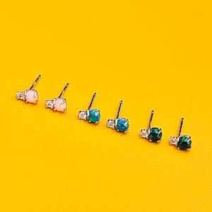 925 Pink-Blue  Opal Stud Earrings, Tiny Opal Jewelry, Opal Minimalist Studs, Simulated Opal Studs, Opal Jewelry Studs, October Birthstone