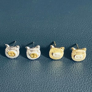 Brincos de prata esterlina para porco, joias de porco, brincos de animais de fazenda, joias de animais de fazenda, brincos de cara de porco 3D, brincos de porco pequeno