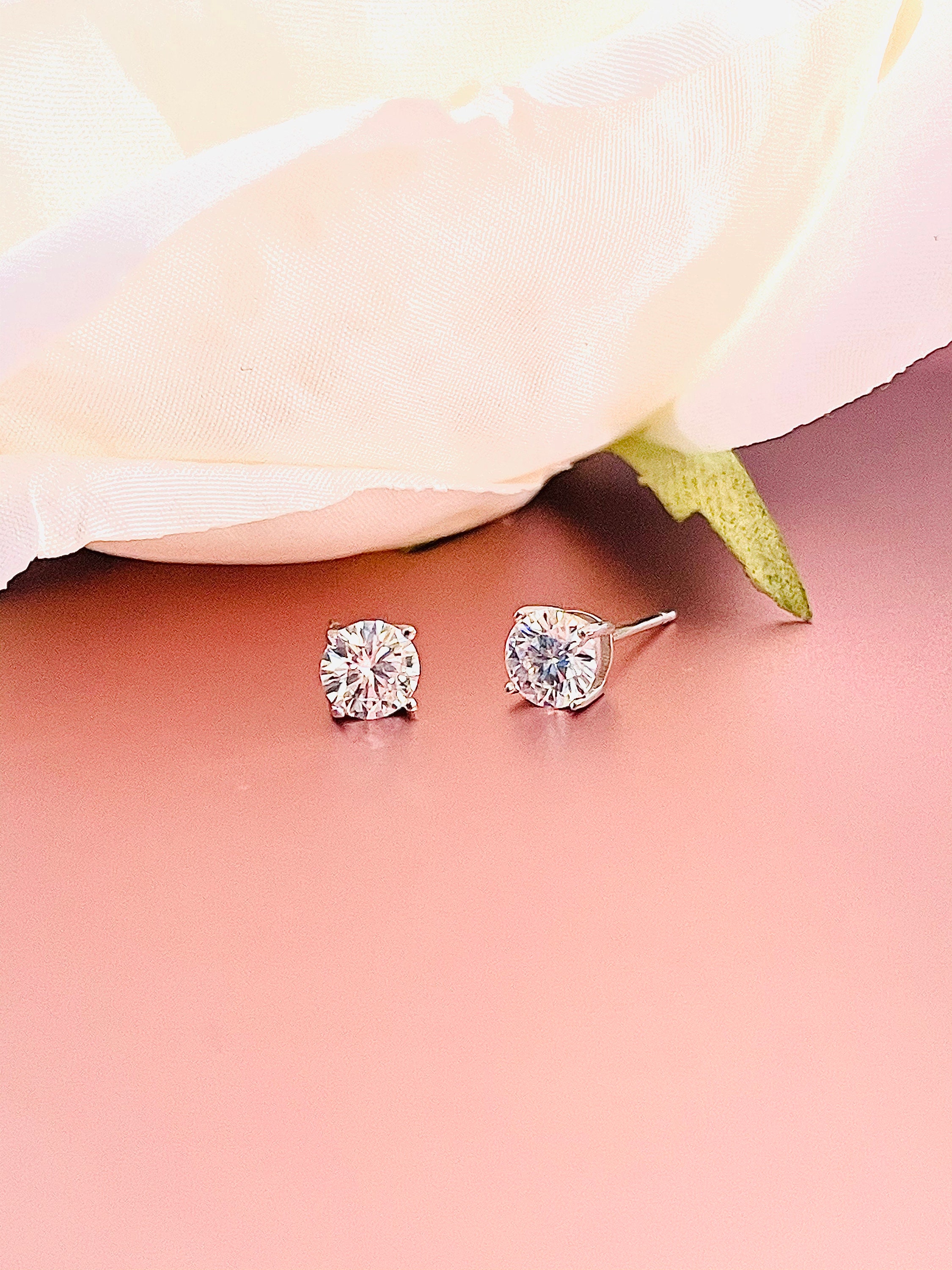1 Carat Moissanite Sterling Silver Studs Four Prong Round | Etsy