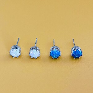 6mm White-Blue Fire Opal Earrings, Sterling Silver Opal Studs, Minimalist Opal Studs, Fire Opal Earrings, Stud Earrings, Fire Opal Studs