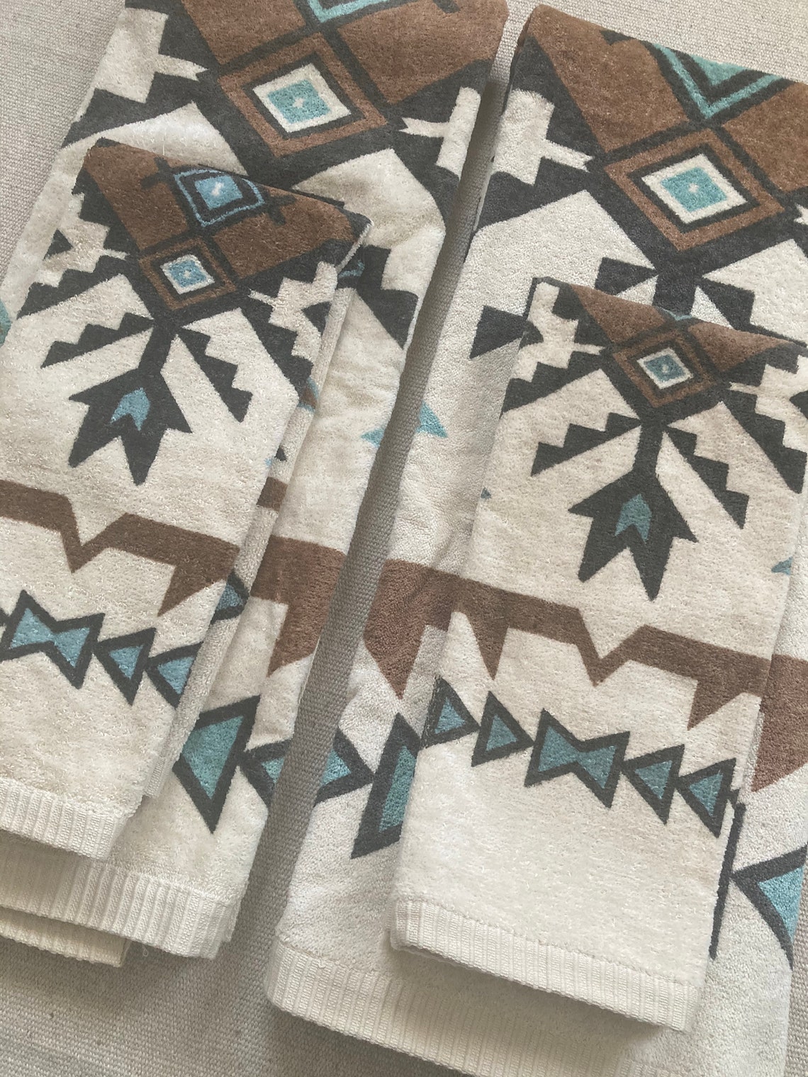 Southwest bath towel set vintage towel Aztec towel teal and Etsy
