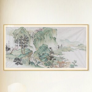 Hand-painted fine-brush Shan Shui painting, original Chinese traditional landscape painting, elegant Chinese royal style Gongbi landscape