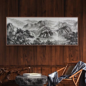 100% Hand-painted Landscape art| clouds and mountains art| Original Chinese ink art| Brush painting| ink splash mountians, Fengshui Painting