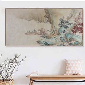 Authentic original ink wash landscape painting, Hand-painted fine-brush Shan Shui painting, large size horizontal Chinese landscape painting