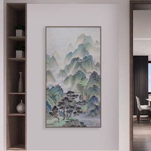 Hand-painted fine-brush Shan Shui painting, original Chinese traditional landscape painting, elegant Chinese royal style Gongbi landscape