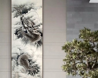 Black and white ink wash Chinese dragon, hand-painted, original real painting, legendary creature in Chinese mythology, Chinese culture gift