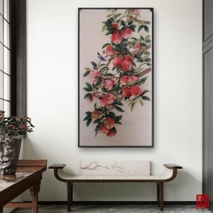Gongbi Apple fruit painting, 100% hand-painted Chinese traditional meticulous painting, vertical large size original Chinese brush painting