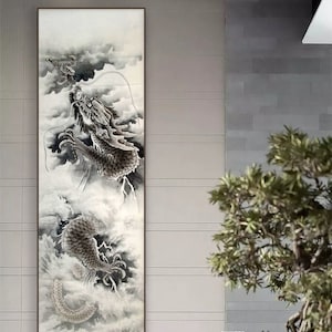Black and white ink wash Chinese dragon, hand-painted, original real painting, legendary creature in Chinese mythology, Chinese culture gift