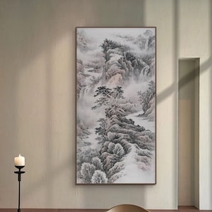 Chinese ink wash painting, misty mountain, original created ink brush painting, hand-painted, original Chinese painting, unframed authentic