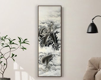 Black and white ink wash Chinese dragon, hand-painted, original real painting, legendary creature in Chinese mythology, Chinese culture gift