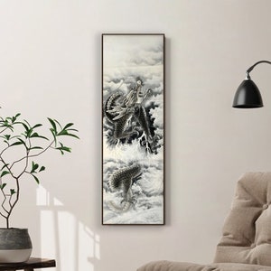 Black and white ink wash Chinese dragon, hand-painted, original real painting, legendary creature in Chinese mythology, Chinese culture gift