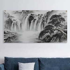 100% Hand-painted Landscape art| clouds and mountains art| Original Chinese ink art| Brush painting| ink splash mountians, Fengshui Painting