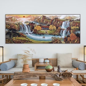 Hand-Painted Shan Shui painting, ink brush mountain and water art, Original Chinese landscape painting, Asian Feng Shui painting wall décor