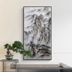 Huangshan mountain ink wash painting, hand-painted, original mountain landscape brush painting, misty mount Huang, unframed authentic work