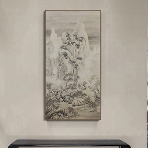 Authentic Chinese landscape painting, Hand-painted, vertical large Original Chinese brush painting, Antique style brushwork, 26x53 VL
